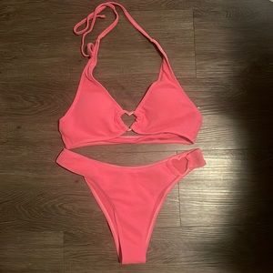 Textured pink heart bikini